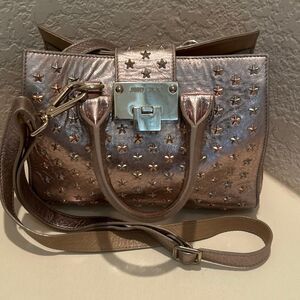 Jimmy Choo Two Way Crossbody Mini Bag Purse Metallic Gold Star Studded Punk Alt